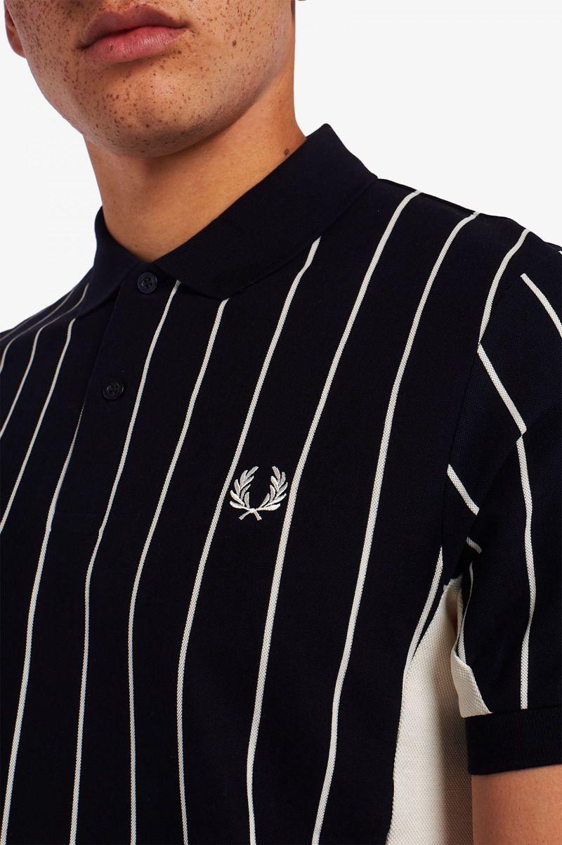 Navy Fred Perry Refined Pinstripe Polo Men's Shirts | PH 1524MQZA